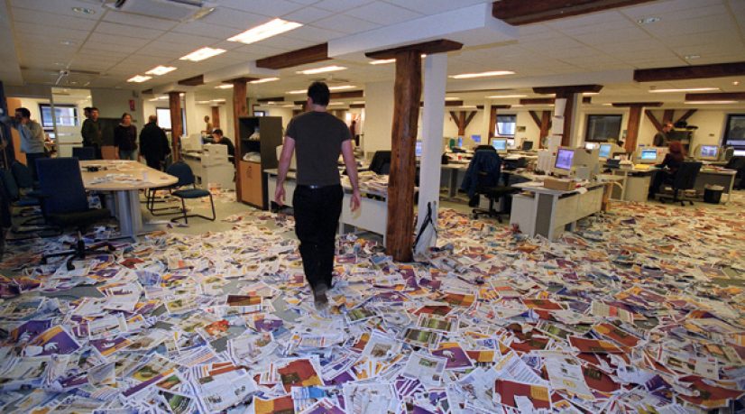 Les locaux de 20 minutes après le passage de la CGT en 2002